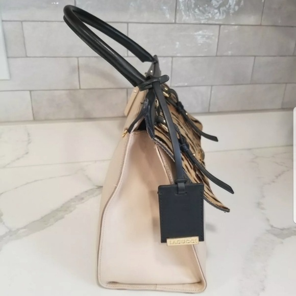 SOLD! Iacucci top handle Leopard Pony Hair/ Pink with Black Trim leather handbag - Picture 2 of 9